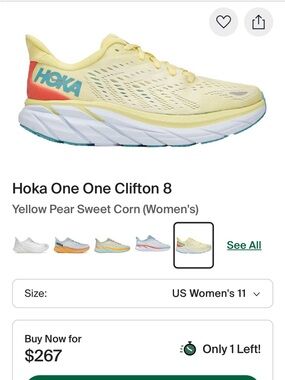 Hoka Women's Clifton 8 Yellow Pear/Sweet Corn in Size Womens 6.5